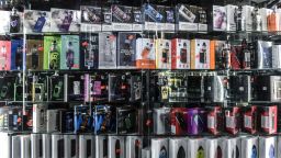 NEW YORK, NY - DECEMBER 19: Vaping and e-cigarette products are displayed in a store on December 19, 2019 in New York City. Congress raised the legal age to smoke or vape to 21. According to the FDA, in 2018, more than 3.6 million middle and high school students across the US used e-cigarettes. (Photo by Stephanie Keith/Getty Images)
