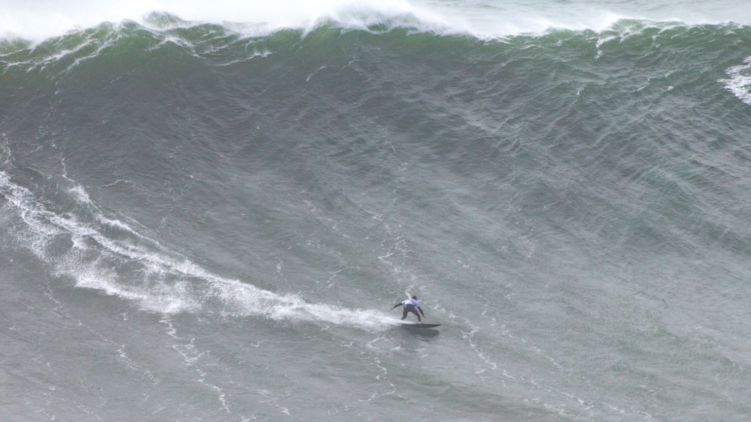 Maya Gabeira of Brazil surfs on February 11 in the 2020 Nazare Challenge in Portugal. It's not clear if this is the wave on which she broke the record.