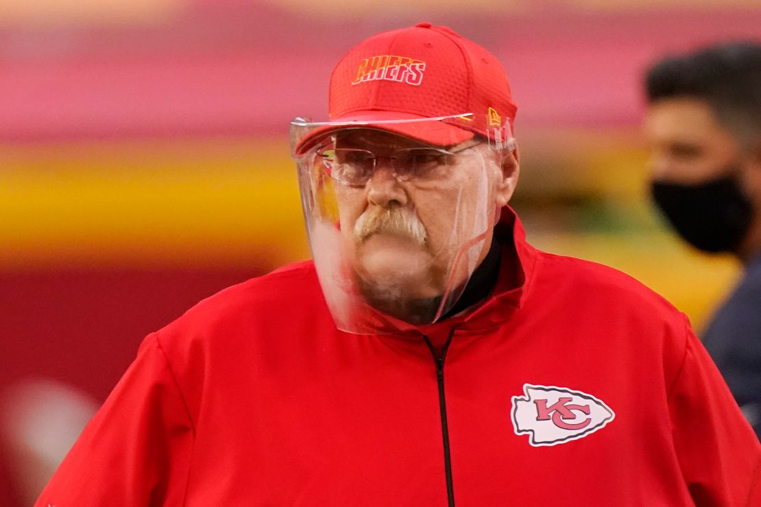 Kansas City Chiefs head coach Andy Reid wore a face shield during the game.