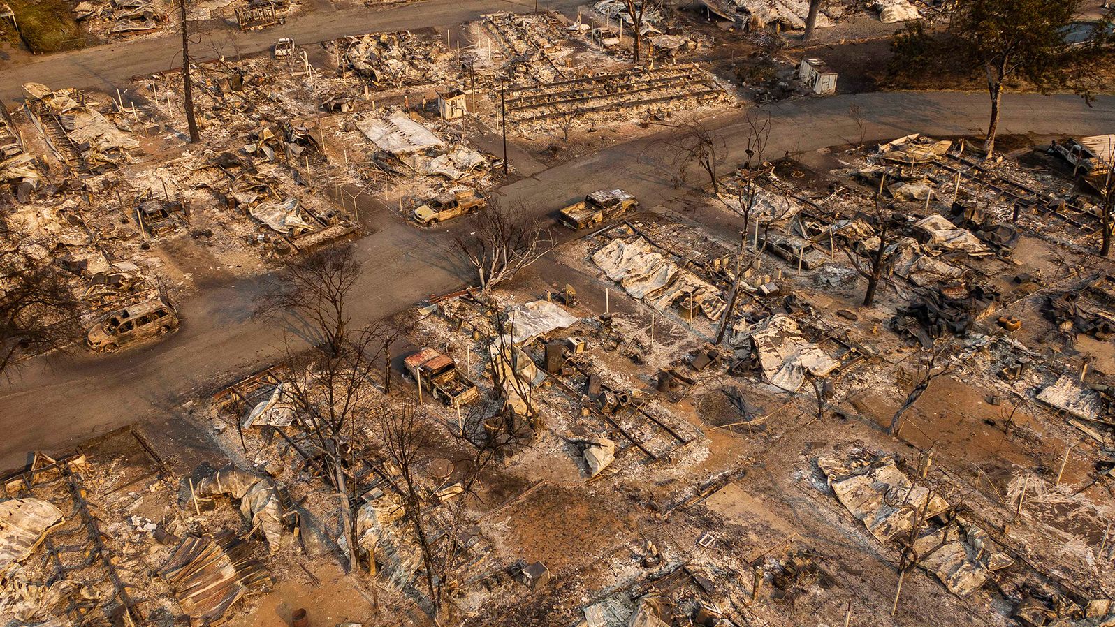 This aerial photo shows a destroyed mobile-home park in Phoenix, Oregon, on September 10, 2020.