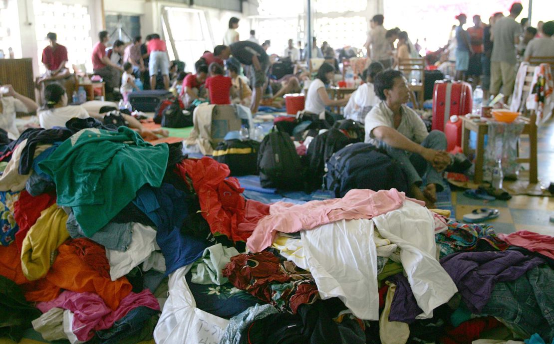 A pile of clothes on the ground at a small Chinese makeshift refugee camp in Honiara on April 21, 2006,   after almost 90 percent of Chinatown was burnt down during rioting.