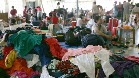 A pile of clothes on the ground at a small Chinese makeshift refugee camp in Honiara on April 21, 2006,   after almost 90 percent of Chinatown was burnt down during rioting.
