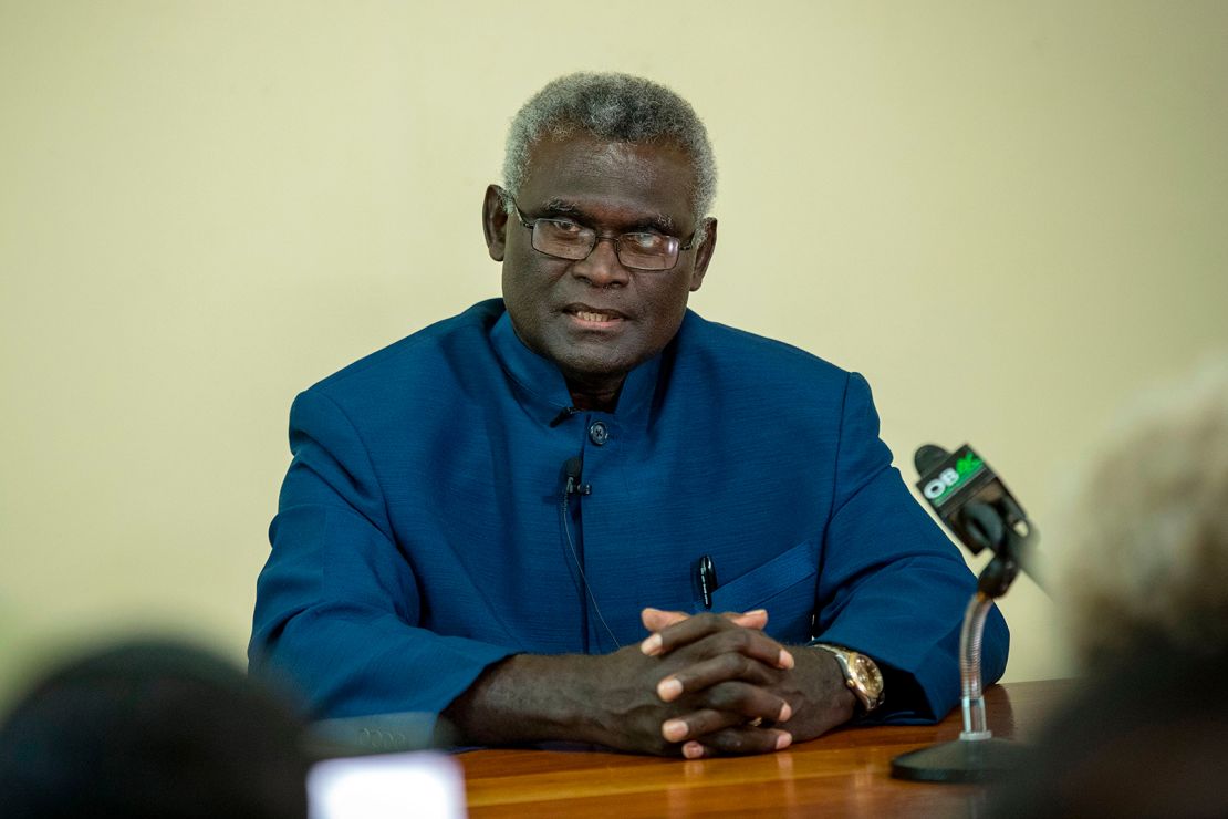 Manasseh Sogavare speaks at a press conference inside the Parliament House in Honiara, Solomons Islands on April 24, 2019. 
