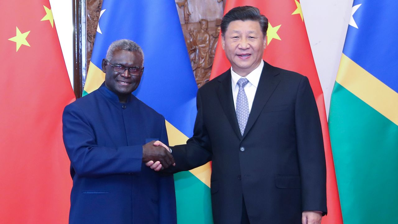 Chinese President Xi Jinping meets with Solomon Islands' Prime Minister Manasseh Sogavare at the Diaoyutai State Guesthouse in Beijing, on October 9, 2019. 