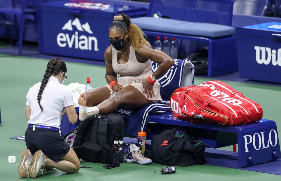 Serena Williams receives a medical timeout Thursday at the US Open. 