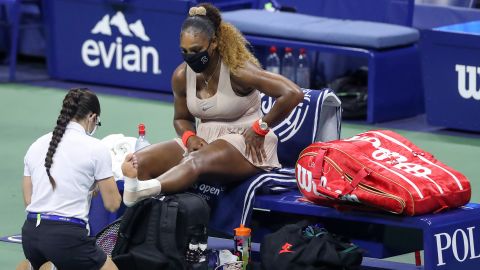 Serena Williams receives a medical timeout Thursday at the US Open. 