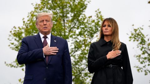 President Donald Trump and First Lady Melania Trump during the Pledge of Allegiance at the Flight 93 National Memorial in Shanksville, Pa.