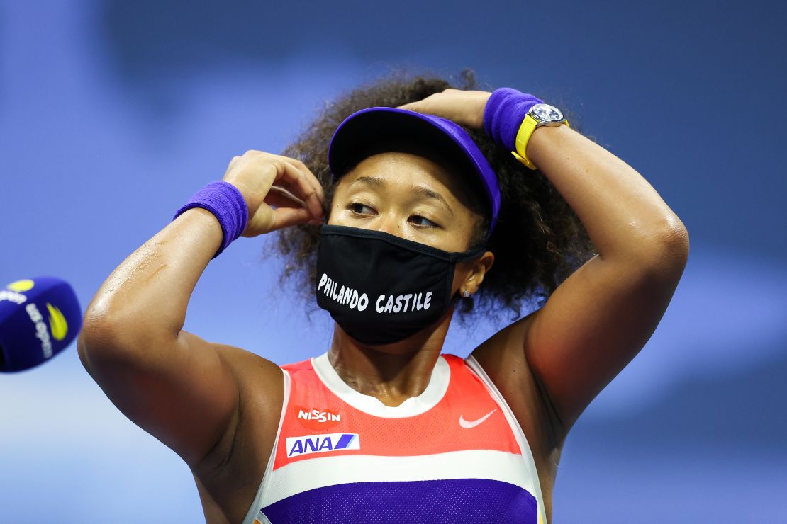 Naomi Osaka of Japan speaks after winning her Women's Singles semifinal match at the 2020 US Open on September 10, 2020