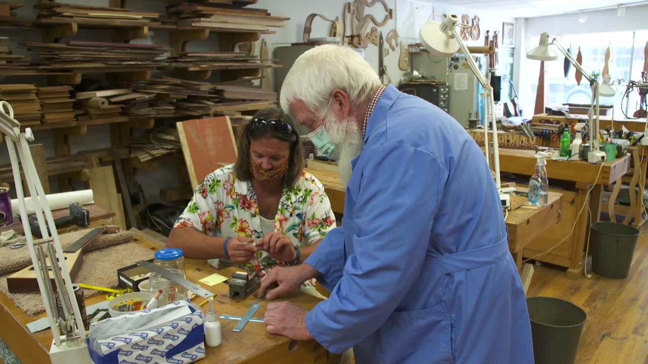 Students make instruments in a "Culture of Recovery" program run by the non-profit Appalachian Artisan Center in HIndman, Kentucky. 