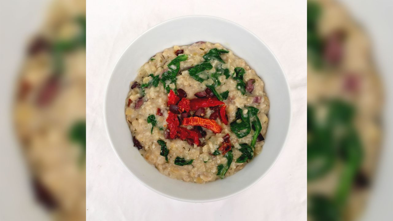 Try a <a href="http://www.lisadrayer.com/savory-oatmeal/" target="_blank" target="_blank">savory oatmeal</a> with red lentils that features olives and sun-dried tomatoes for a flavorful kick. Great for lunch or dinner.