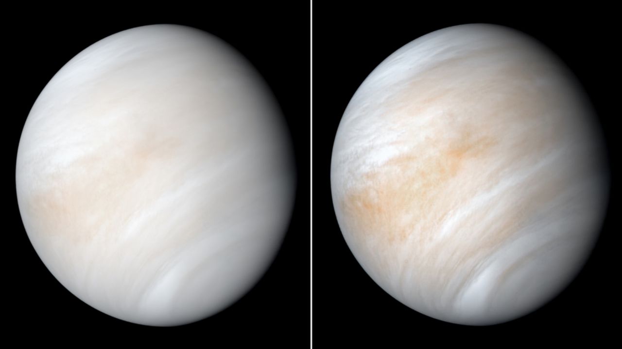 NASA's Mariner 10 spacecraft captured this view of Venus wrapped in a dense, global cloud layer.