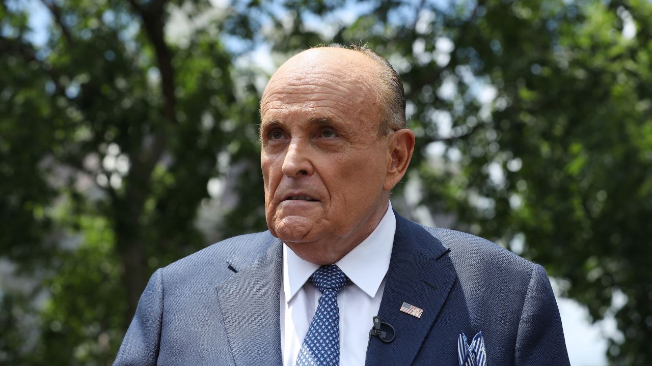 President Donald Trump's lawyer and former New York City Mayor Rudy Giuliani talks to journalists outside the White House West Wing July 01, 2020 in Washington, DC. Giuliani did an on-camera interview with One America News Network's Chanel Rion before talking to other journalists about Vice President Joe Biden and the news that Russian intelligence may have paid Taliban operatives to kill U.S. troops in Afghanistan.