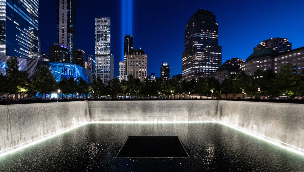 The annual Tribute in Light is seen Friday night from the National 9/11 Memorial in New York.