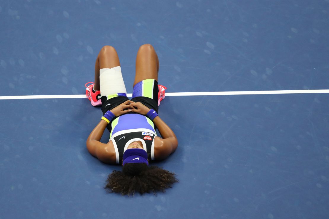 Naomi Osaka takes it all in after winning the US Open final on Saturday, September 12.