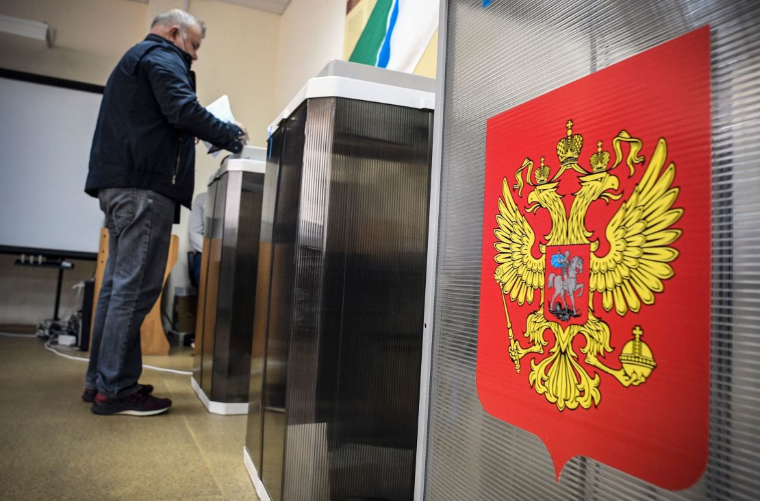A man votes at a polling station in Novosibirsk, Russia on September 13, 2020.