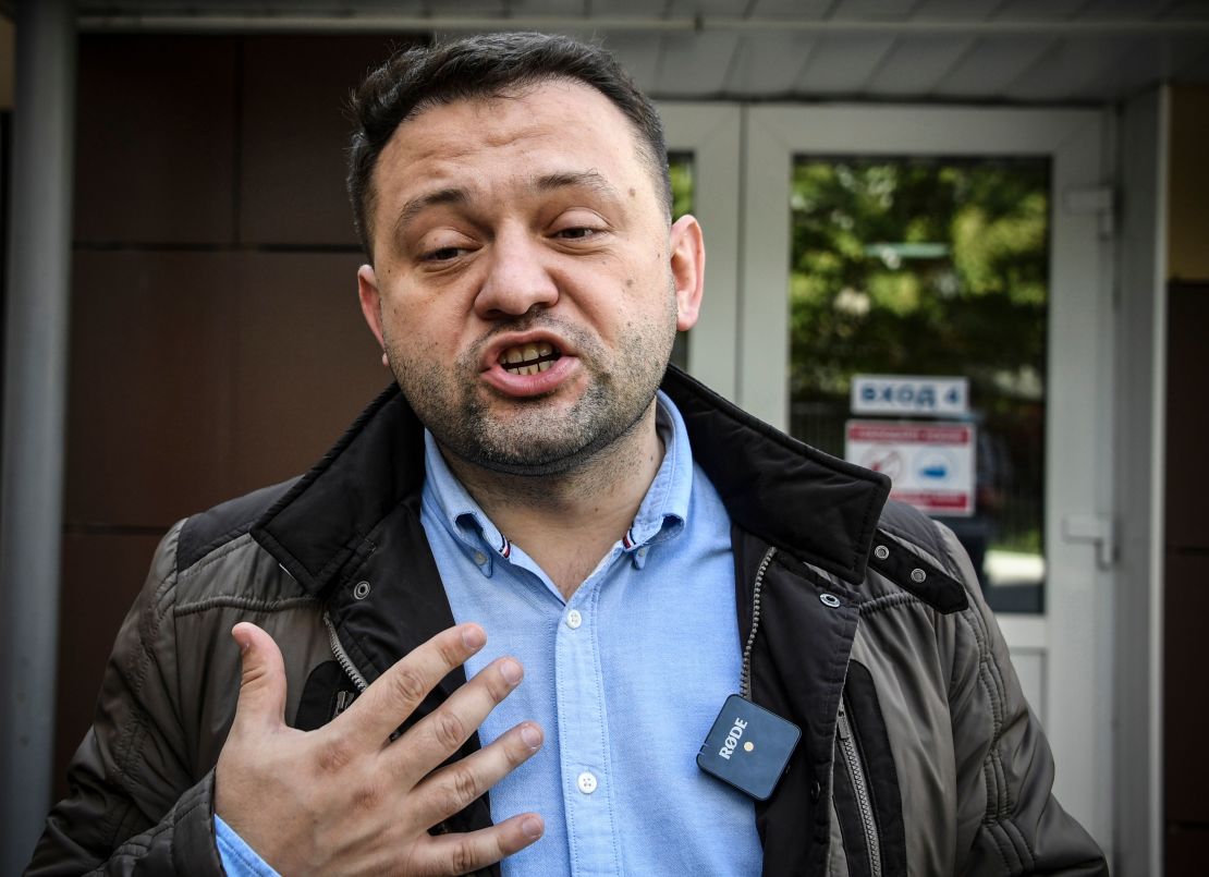 Sergei Boiko, a City Council candidate and the head of opposition leader Alexei Navalny's Novosibirsk headquarters, speaks to reporters in the Siberian city on September 13, 2020. 