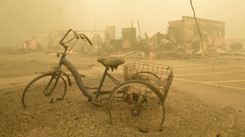 A tricycle stands near the Lake Detroit Market, Friday, September 11, 2020, in Detroit, Oregon. 