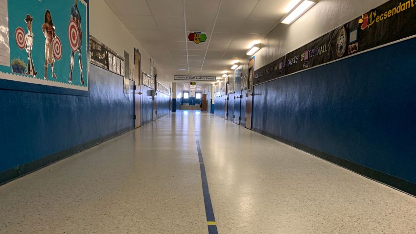 The halls at Jensen Beach Elementary School in Martin County are marked to facilitate social distancing.