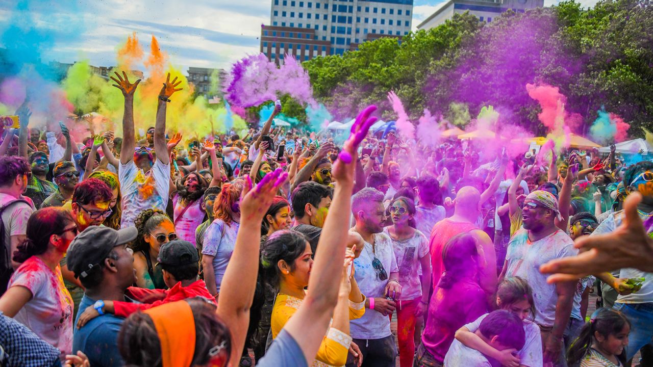 Jersey City is host to the Surati Holi Hai. One of the largest Festival of Colors, it was canceled because of Covid this year, but this photo from 2019 depicts the colorful, lively celebration.