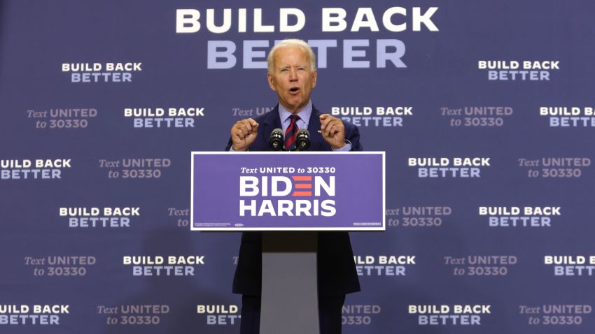 Democratic presidential nominee Joe Biden speaks during a campaign event September 4, 2020 in Wilmington, Delaware. Biden spoke on the economy that has been worsened by the COVID-19 pandemic. (Photo by Alex Wong/Getty Images)