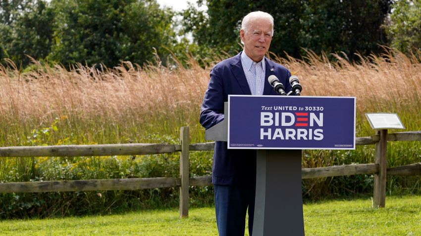 Democratic presidential candidate and former Vice President Joe Biden speaks about climate change and wildfires affecting western states, Monday, Sept. 14, 2020, in Wilmington, Del. 
