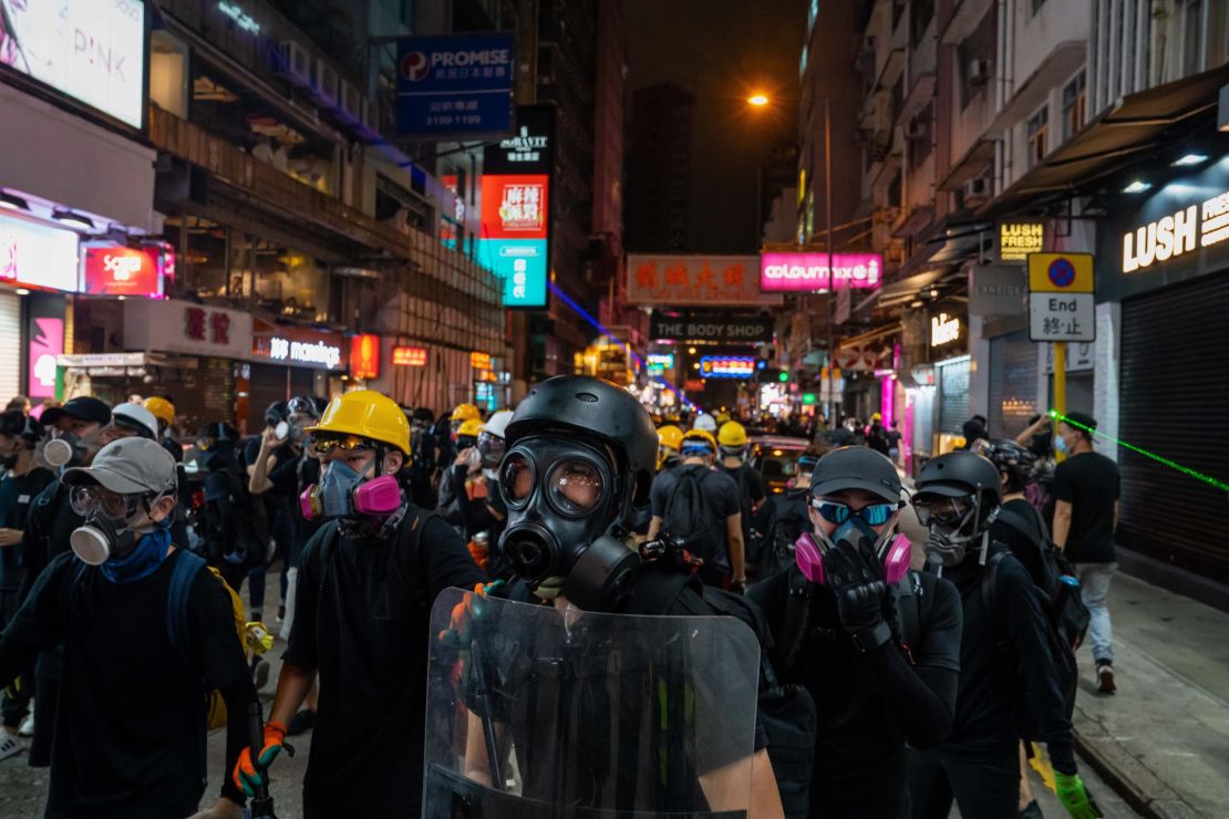 Protestors stand off against riot police Tsim Sha Tsui on August 10, 2019.
