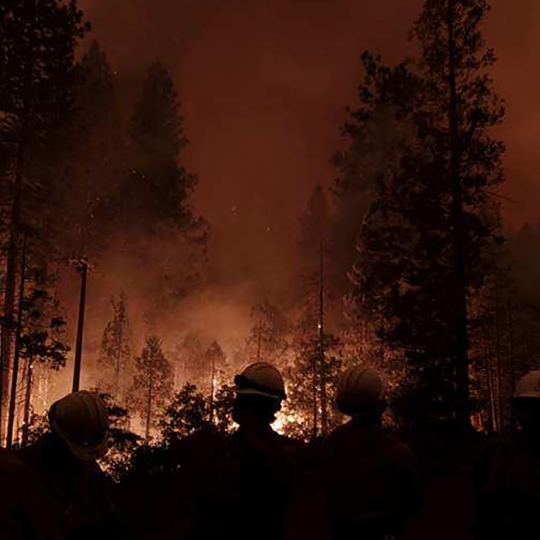 Hotshots battle the Creek Fire into the night.