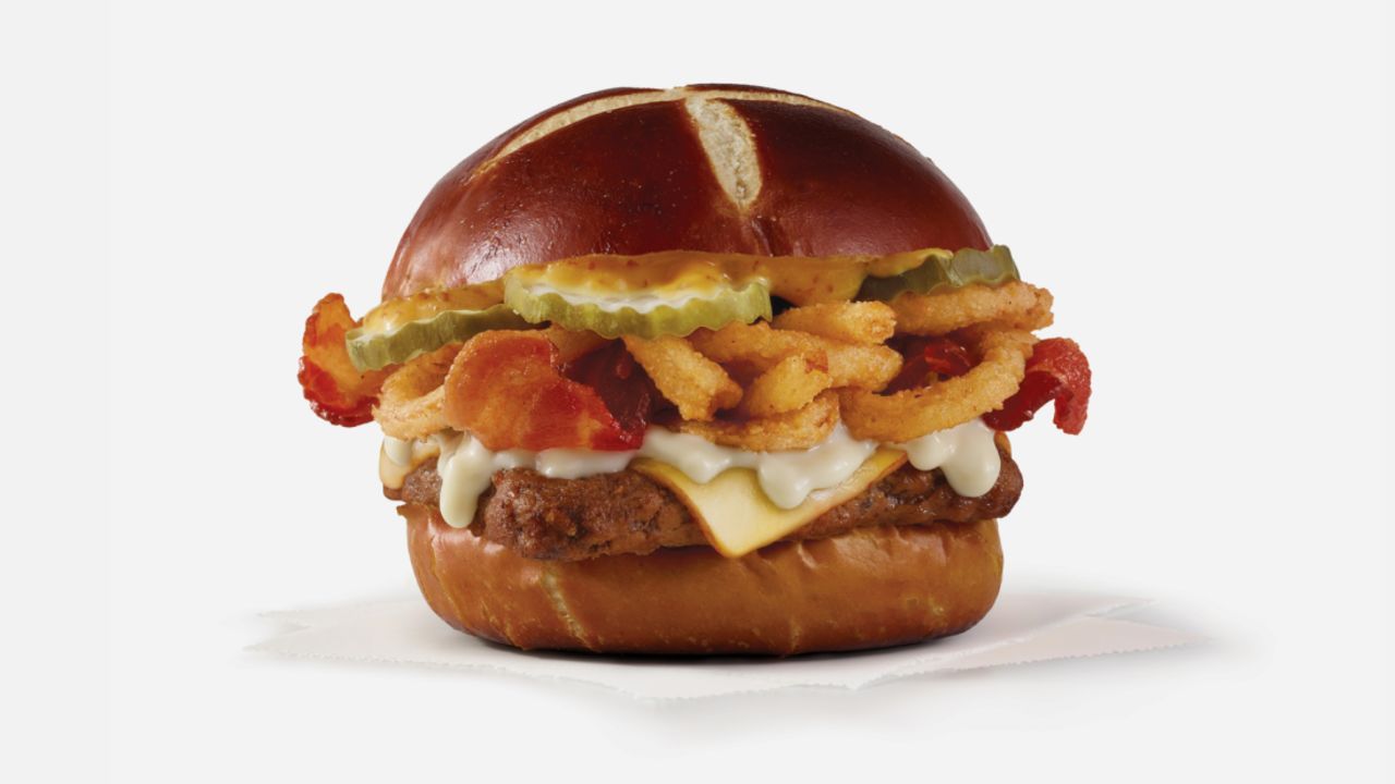 Wendy's new Pretzel Bacon Pub Cheeseburger is now available.