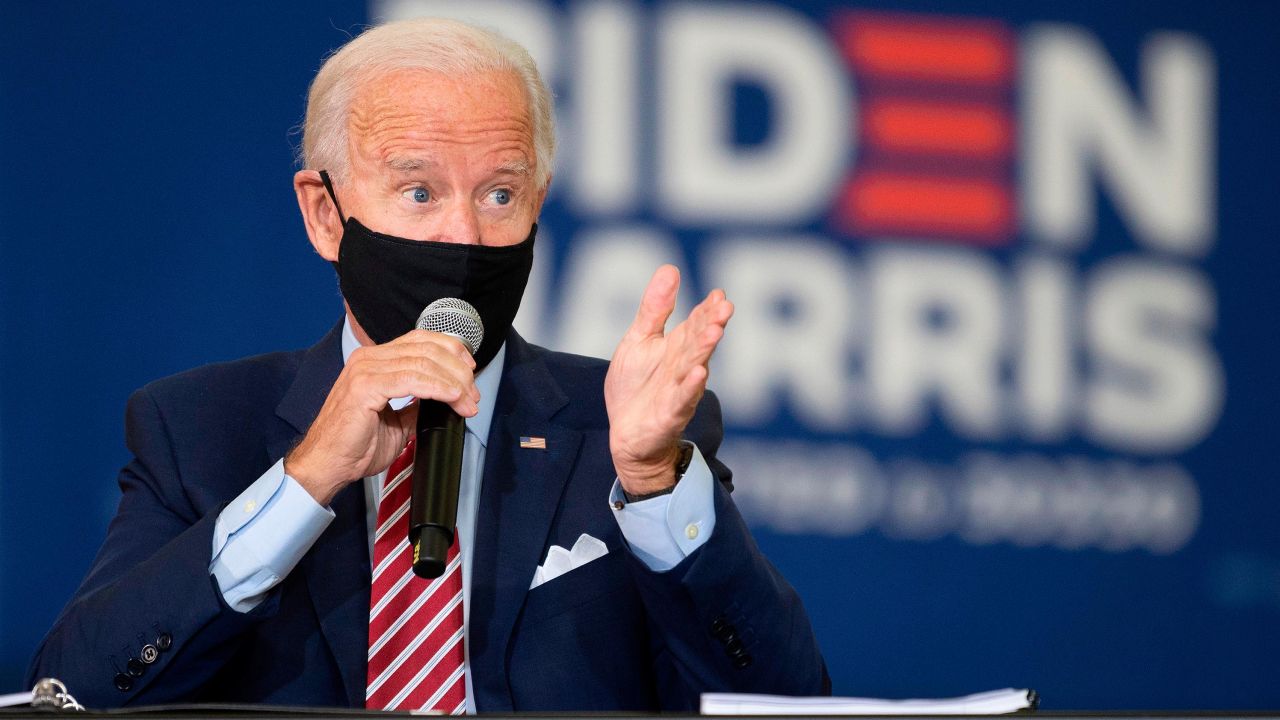 Democratic presidential candidate Joe Biden speaks in Tampa, Florida on September 15, 2020 during a roundtable discussion with Tampa-area veterans and military families. 