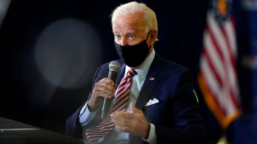 Democratic presidential candidate former Vice President Joe Biden speaks during a roundtable discussion with veterans, Tuesday, Sept. 15, 2020, at Hillsborough Community College in Tampa, Fla.