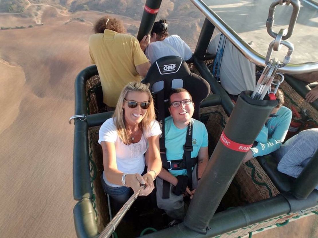 Cory Lee and his mother,  Sandy Gilbreath, on a hot air balloon over the Negev Desert, Israel 