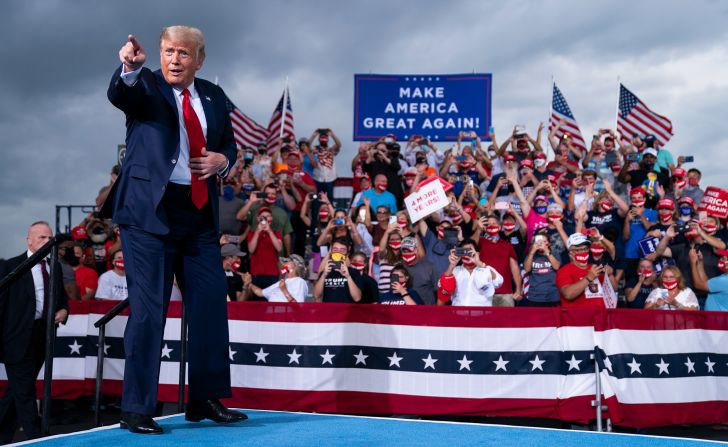 Trump arrives to speak at a <a  target="_blank">campaign rally in Winston-Salem, North Carolina,</a> on September 8.