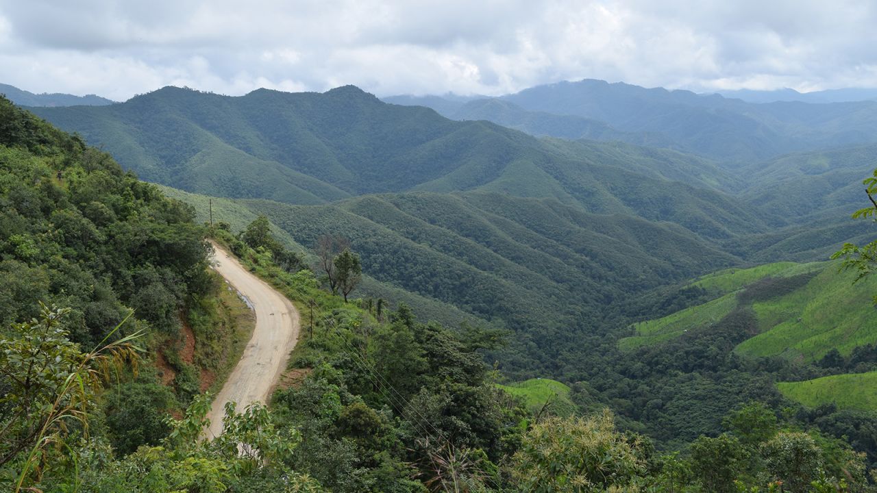 A view of the road to Myanmar from Imphal, India.  