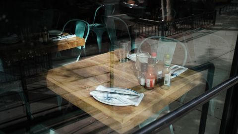 A table stands empty at a permanently closed restaurant in Manhattan on August 31, 2020 in New York City. 