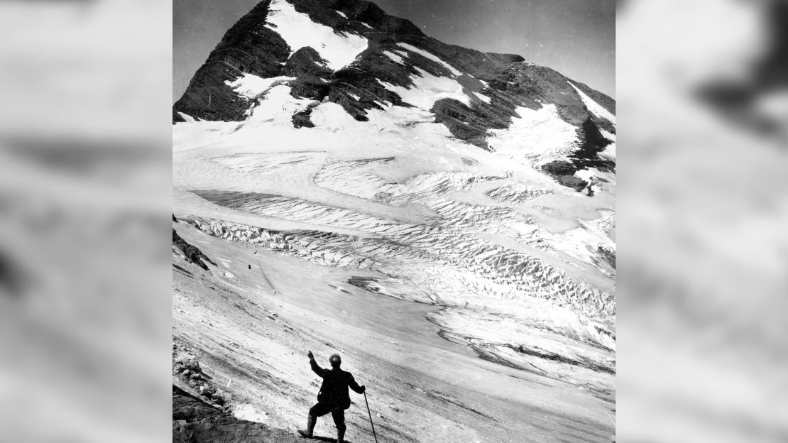 Jackson Glacier, the same glacier seen at the top of the story, in 1913 was much larger than it is over 100 years later. Global warming has accelerated glacier melt.