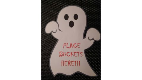 A sign at the end of Beattie's "candy chute."