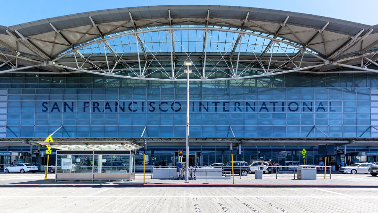 San Francisco, California, USA - April 02, 2018: Exterior view of San Francisco International Airport. SFO is one of the busiest airports in US.