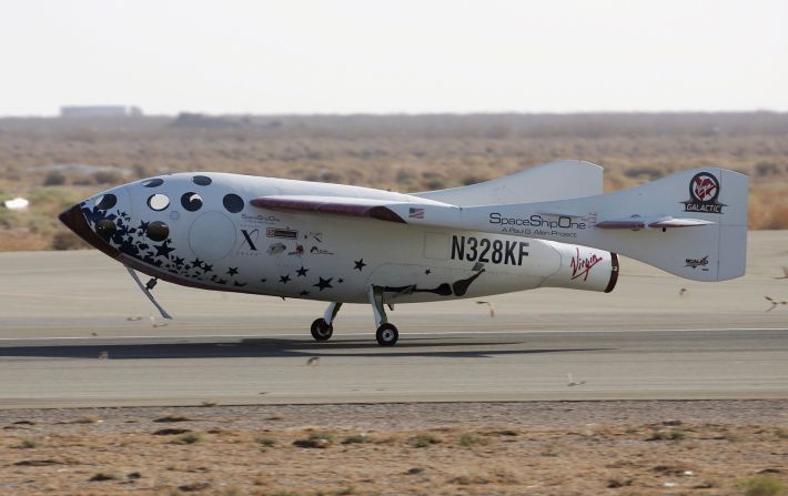 Part-plane, part-spacecraft, the privately funded <a href="index.php?page=&url=https%3A%2F%2Fedition.cnn.com%2F2004%2FTECH%2Fspace%2F09%2F29%2Fspaceshipone.attempt.cnn%2Findex.html" target="_blank">SpaceShipOne</a> used rocket fuel to send humans to space. It made history in 2004 with the first manned suborbital flight, rocketing 69.6 miles above the Earth's surface, which snagged the <a href="index.php?page=&url=https%3A%2F%2Fedition.cnn.com%2F2005%2FTECH%2Fspace%2F02%2F28%2Fspaceshipone.museum%2Findex.html" target="_blank">$10 million Ansari X Prize</a>. The aircraft was retired the following year, but <a href="index.php?page=&url=https%3A%2F%2Fwww.virgingalactic.com%2Flearn%2F" target="_blank" target="_blank">SpaceShipTwo</a> is now being developed by Virgin Galactic for space tourism. 
