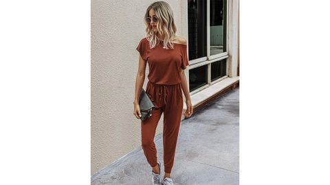 PrettyGarden Loose Off-Shoulder Stretchy Long Jumpsuit