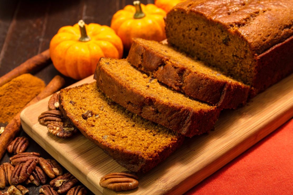 Make your own pumpkin bread with cinnamon and other spices.