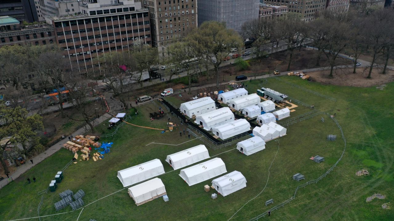An emergency field hospital was constructed in Central Park to treat Covid-19 patients.