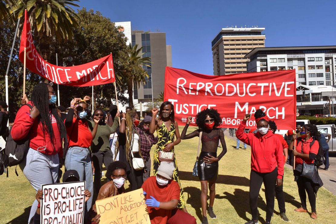 Abortion rights activists demonstrate in Windhoek, Namibia, on July 18.