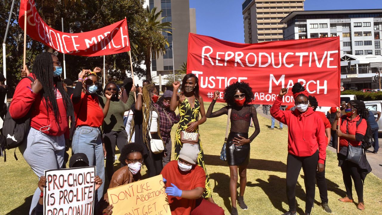 Abortion rights activists demonstrate in Windhoek, Namibia, on July 18.