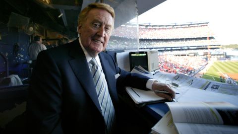 Announcer Vin Scully at Shea Stadium before the start of Game 1 of the NLDS, October, 2006.