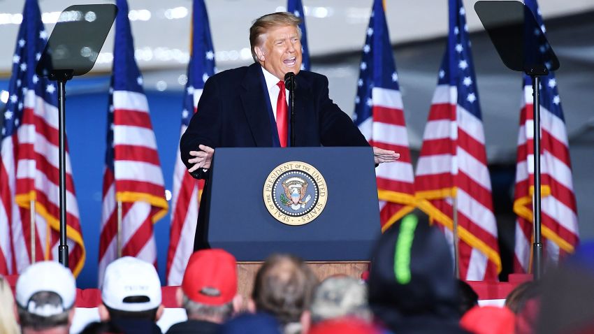 US President Donald Trump speaks to supporters at a "Great American Comeback" event at Central Wisconsin Airport in Mosinee, Wisconsin, on September 17, 2020. (Photo by Mandel Ngan/AFP/Getty Images)