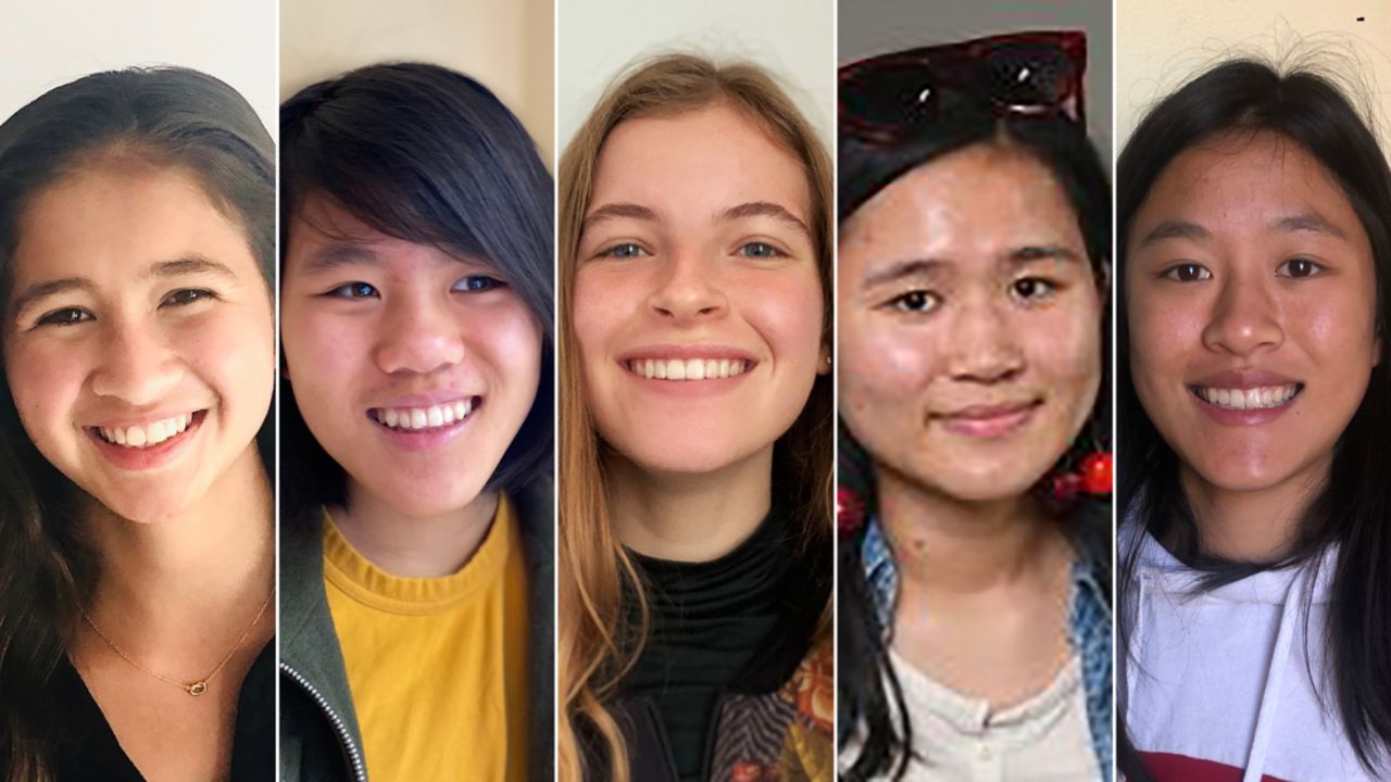 (From left) Anuhea Toa, Athena Jiang-Qin, Elsa Bosemark, Luna Jiang-Qin and Selene Jiang-Qin of the coding team AlGirlithm.