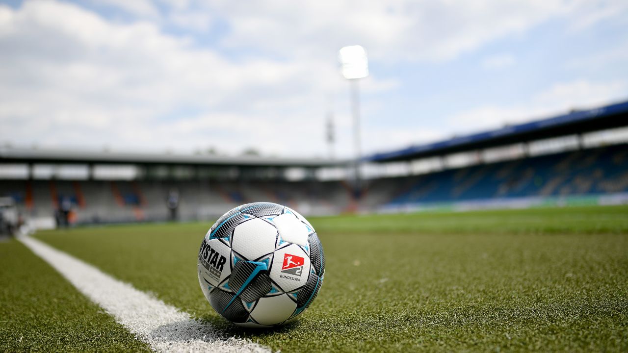 BOCHUM, GERMANY - MAY 16: The matchball is pictured before the Second Bundesliga match between VfL Bochum 1848 and 1. FC Heidenheim 1846 at Vonovia Ruhrstadion on May 16, 2020 in Bochum, Germany. The Bundesliga and Second Bundesliga is the first professional league to resume the season after the nationwide lockdown due to the ongoing Coronavirus (COVID-19) pandemic. All matches until the end of the season will be played behind closed doors. (Photo by Lukas Schulze/Getty Images)