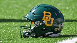 A general view of a Baylor Bears helmet on the field before a game against the Kansas State Wildcats at Bill Snyder Family Football Stadium on October 5, 2019 in Manhattan, Kansas.