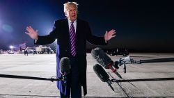 President Donald Trump speaks about the death of Supreme Court Justice Ruth Bader Ginsburg after a campaign rally at Bemidji Regional Airport, Friday, Sept. 18, 2020, in Bemidji, Minn. (AP Photo/Evan Vucci)