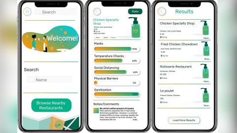 Safe Bites allows responders to rate a restaurant on masks, temperature checks, social distancing, sanitization and physical barriers.